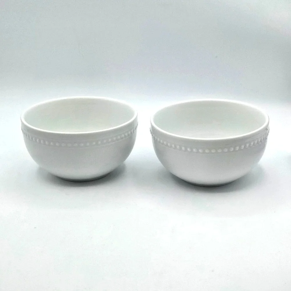 Better Homes & Gardens Sophia White Beaded Bowls Set of 2- Soup, Cereal - 5-5/8